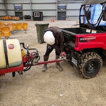 Josh Aitken hooking up the trailer.