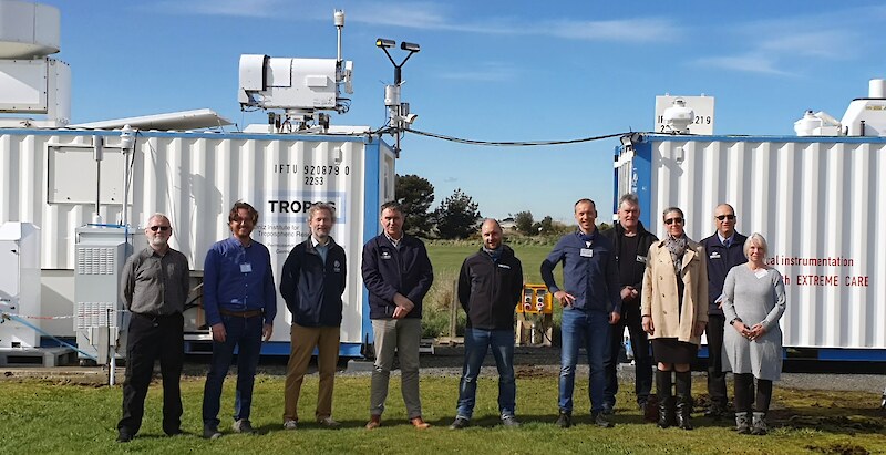 Left to right: Guy Coulson (The Air Quality Collective), Ronny Engelmann (TROPOS), Richard Querel (Earth Sciences NZ), Kevin Alder (MetService), Philipp Sobek (TROPOS), Patrick Seifert (TROPOS), Riki Nicholas (Murihiku Regeneration), Regina Eisert (Murihiku Regeneration/Kosatka Consulting), Steve Knowles (MetService), Annett Skupin (TROPOS)