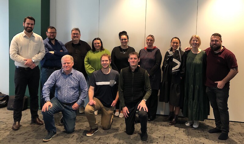Back row L-R: Elliott Mitchell, Riki Parata, Stephen Sanders, Genevieve Obbeek, Trinity McMahon, Anna Huffstutler, Aimee Kaio, Jo Fitzgerald, Jana Davis. Front row L-R: Mike Shatford, Cameron Stevens, Ivan Hodgetts.